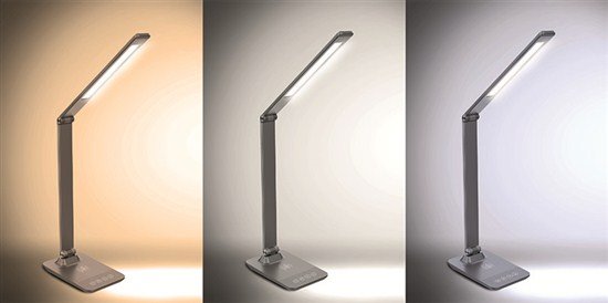 Solight LED stmívatelná lampička s bezdrátovým nabíjením,  změna chromatičnosti,  šedá 