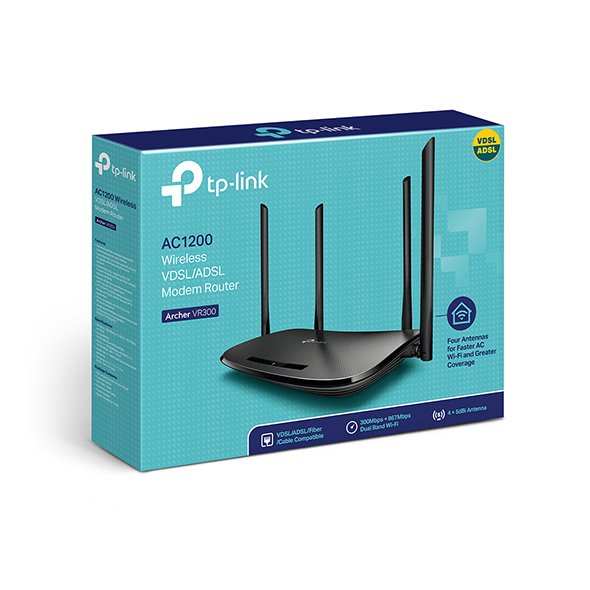 AC1200 Wi-Fi VDSL/ADSL Modem Router SPEED: 867 Mbps at 5 GHz + 300 Mbps at 2.4 GHz, VDSL Profile 30a 100/100 Mbps SPEC:  