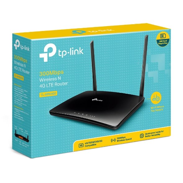 TP-LINK TL-MR6400 300Mbps Wireless N 4G LTE Router, build-in 150Mbps 4G LTE modem V4 