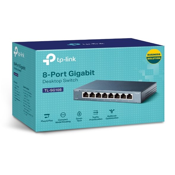 TP-LINK TL-SG108 8-Port Gigabit Desktop Switch, 8 Gigabit RJ45 Ports, Desktop Steel Case 