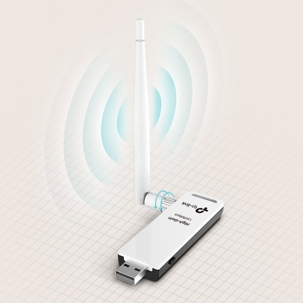 150Mbps High Gain Wi-Fi USB Adapter SPEED: 150 Mbps at 2.4 GHz SPEC: 1× High Gian External Antenna, USB 2.0 FEATURE: WPS 