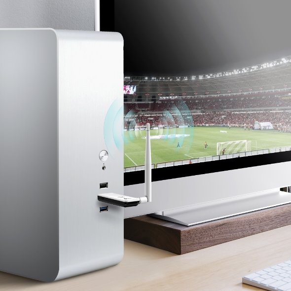 150Mbps High Gain Wi-Fi USB Adapter SPEED: 150 Mbps at 2.4 GHz SPEC: 1× High Gian External Antenna, USB 2.0 FEATURE: WPS 