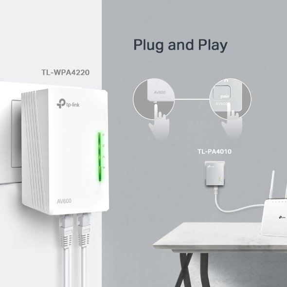 TP-LINK TL-WPA4220KIT AV600 Powerline Wi-Fi  KIT, Qualcomm, 300Mbps at 2.4GHz, 600Mbps Powerline 