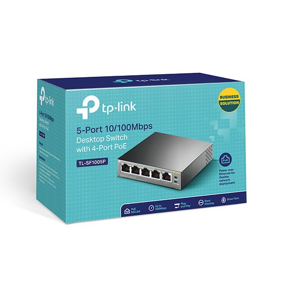 TP-LINK TL-SF1005P 5-Port 10/100M Desktop PoE Switch, 5 10/100M RJ45 Ports including 4 PoE Ports 