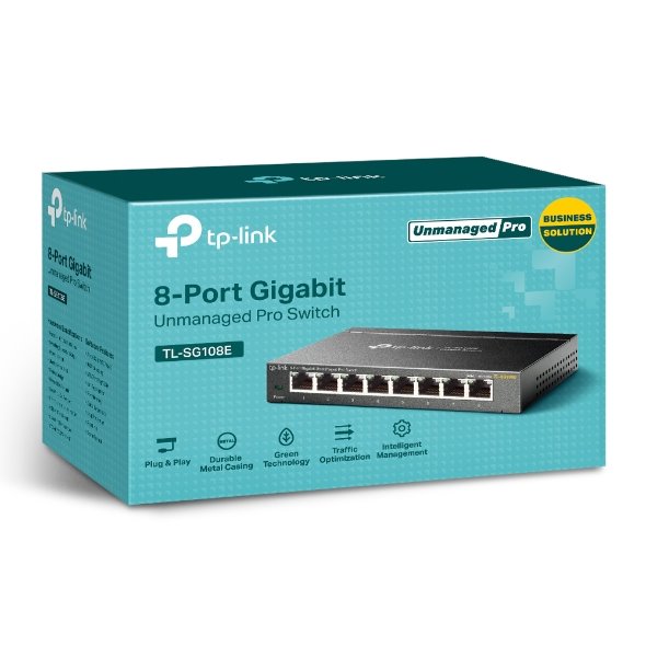 TP-LINK TL-SG108E 8-Port Gigabit Easy Smart Switch, 8 Gigabit RJ45 Ports, Desktop Steel Case, MTU/Port/Tag-based VLAN 