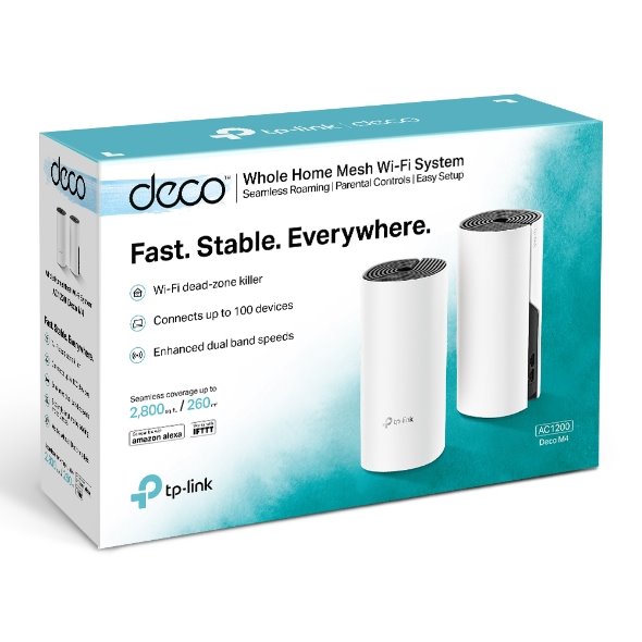 TP-LINK Deco M4(2-Pack) AC1200 Whole-Home Mesh Wi-Fi System, Qualcomm CPU, 867Mbps at 5GHz+300Mbps at 2.4GHz 