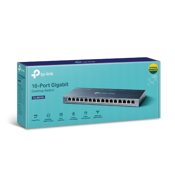 TP-LINK TL-SG116 16-Port Gigabit Desktop Switch, 16 Gigabit RJ45 Ports, Desktop Steel Case 