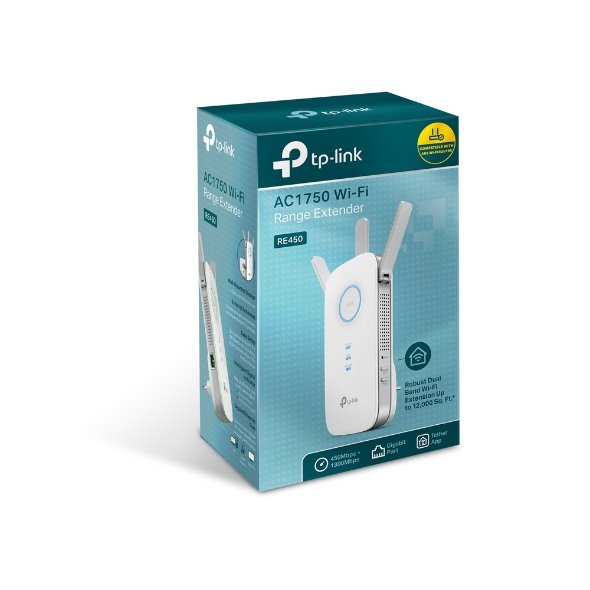 TP-LINK RE450 AC1750 Wi-Fi Range Extender, Wall Plugged, Qualcomm CPU, 3 external antennas, 1 Gigabit Port 