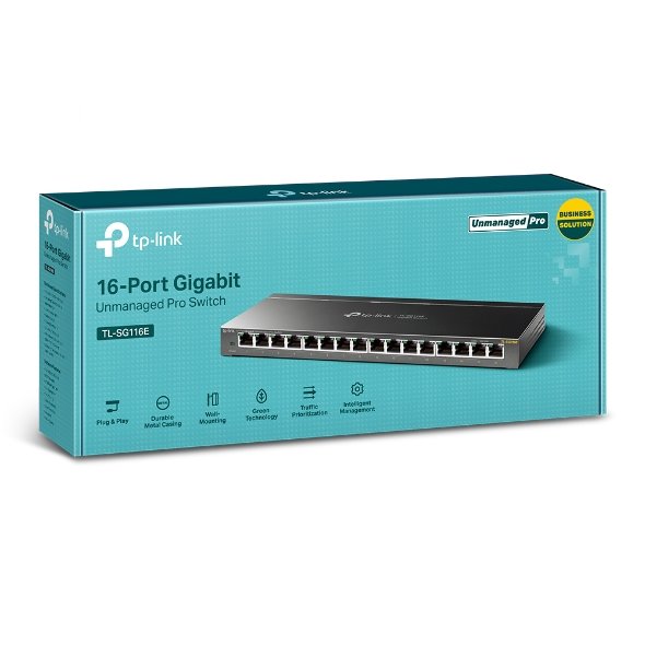 TP-LINK TL-SG116E 16-Port Gigabit Easy Smart Switch, 16 Gigabit RJ45 Ports, Desktop Steel Case 