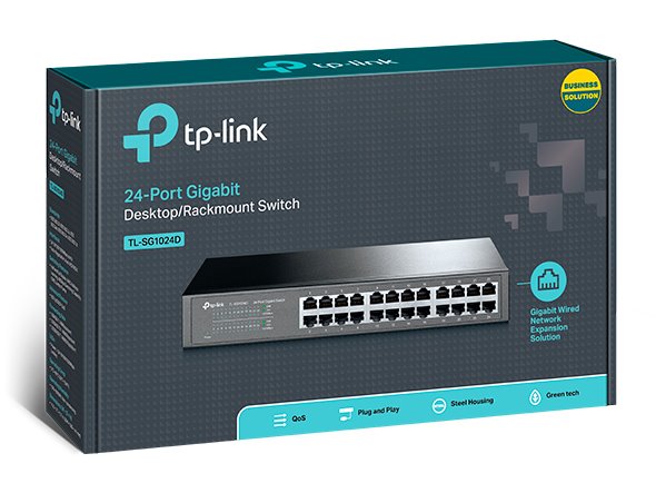 24-Port Gigabit Switch PORT: 24× Gigabit RJ45 Ports SPEC: 1U 13-inch Rack-mountable Steel Case FEATURE: Plug and Play 