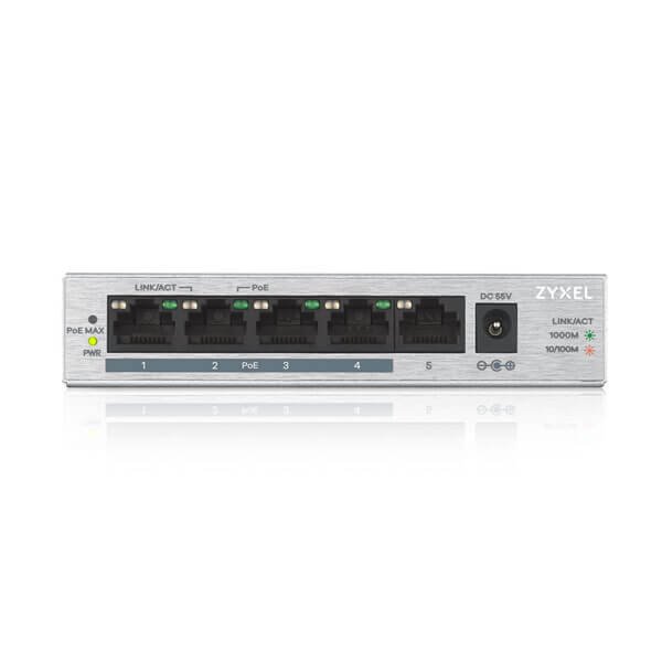Zyxel GS1005-HP, 5 Port Gigabit PoE+ unmanaged desktop Switch, 4 x PoE, 60 Watt 