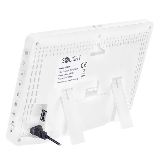 Solight meteostanica, extra veľký farebný LCD, teplota, vlhkosť, tlak, RCC, USB nabíjanie, biela 
