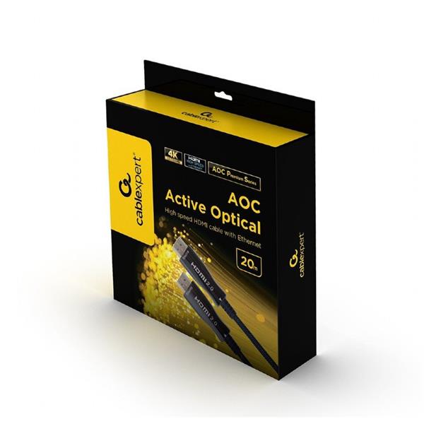 Gembird kábel HDMI High speed (M - M), aktívny, optický (AOC), s Ethernetom, séria Premium, pozlátené konektory, 20 m 