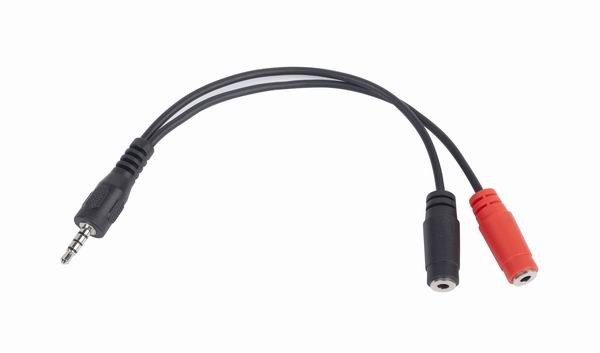 Gembird adaptér 1 x 3.5 mm 4-pin miniJack (M) na 2 x 3.5 mm jack (F) pre zapojenie headsetu do notebooku, 0.2 m 