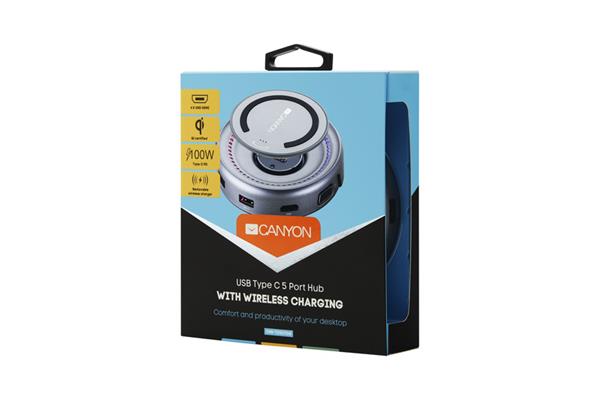 Canyon DS-7, Multiport Docking Station, 6 portov, USB-C + USB3.0 + USB2.0 + microUSB + HDMI + bezdrôtová nab. 
