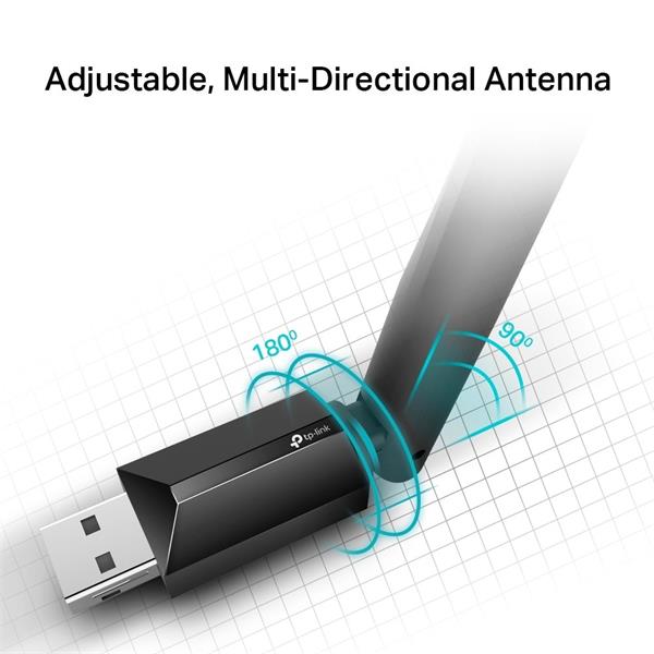 TP-LINK Archer T2U Plus AC600 High Gain Wi-Fi Dual Band USB Adapter,433Mbps at 5GHz + 200Mbps at 2.4GHz, USB 2.0 