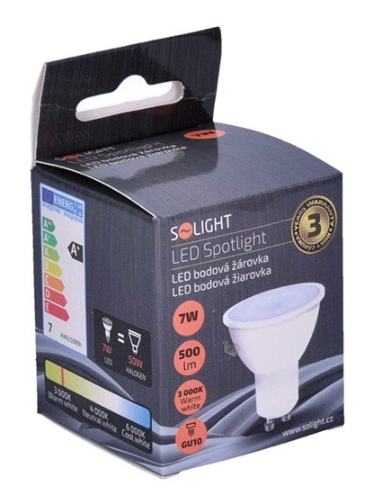 Solight LED žiarovka, bodová , 7W, GU10, 3000K, 560lm, biela 