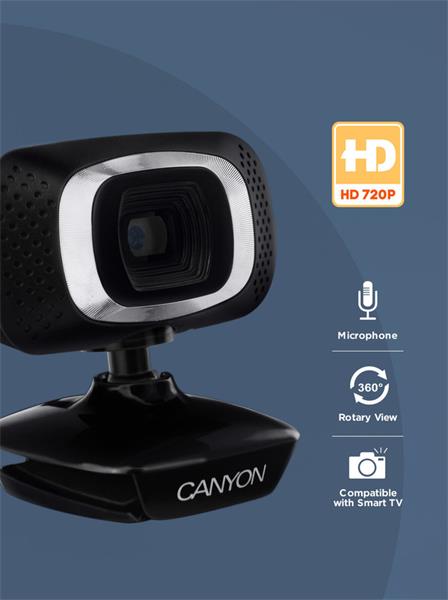 Canyon C3, webkamera, HD 720p, 1Mpx, USB, mikrofón, 360° rozsah 