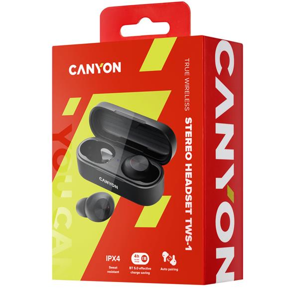 Canyon TWS-1, True Wireless Bluetooth slúchadlá do uší, nabíjacia stanica v kazete, čierne 