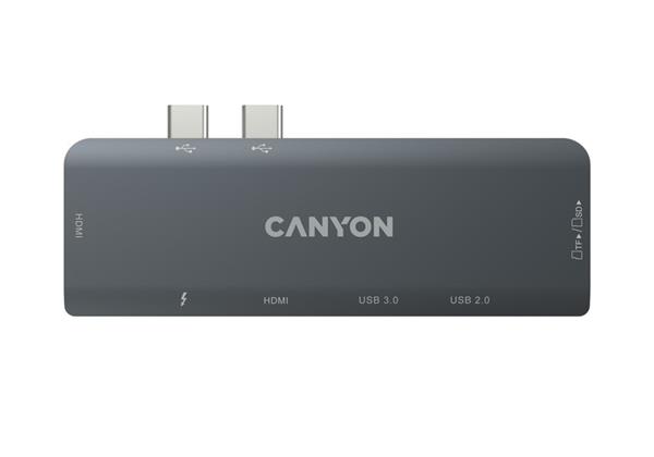 Canyon DS-5, 7v1 hub pre MacBook, USB-C Power delivery, 1xUSB 3.0, 1xUSB 2.0, 2xHDMI, TF a SD reader 
