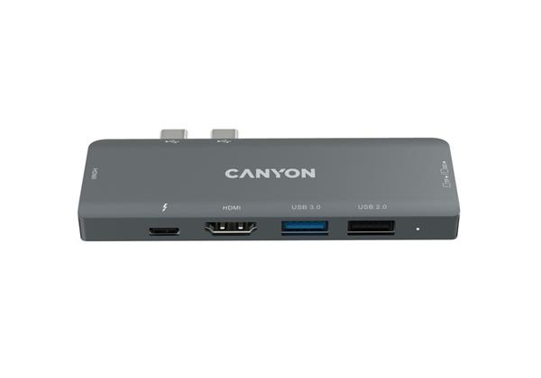 Canyon DS-5, 7v1 hub pre MacBook, USB-C Power delivery, 1xUSB 3.0, 1xUSB 2.0, 2xHDMI, TF a SD reader 