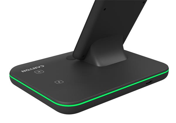 Canyon WS-303, 3v1, bezdrôtová Qi nabíjacia stanica pre 3 zariadenia simultánne, čierna 