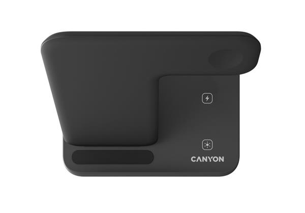 Canyon WS-303, 3v1, bezdrôtová Qi nabíjacia stanica pre 3 zariadenia simultánne, čierna 