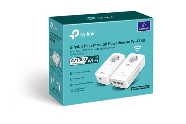 TP-LINK "AV1300 Gigabit Passthrough Powerline AC1200 Wi-Fi KitKIT: 1× TL-WPA8631P + 1× TL-PA8010PTL-WPA8631P:SPEED: 3 