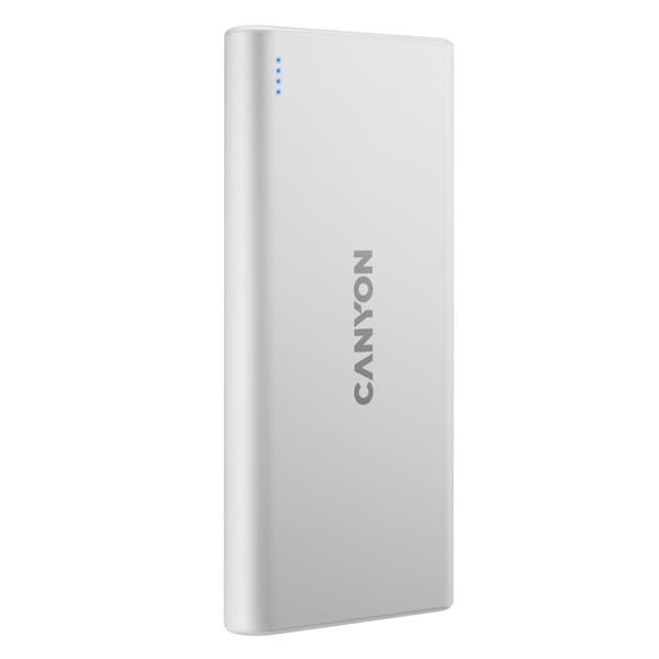 Canyon PB-106, Powerbank, Li-Pol, 10.000 mAh, Vstup: 1x Micro-USB, 1x USB-C, Výstup: 2x USB-A, biela 