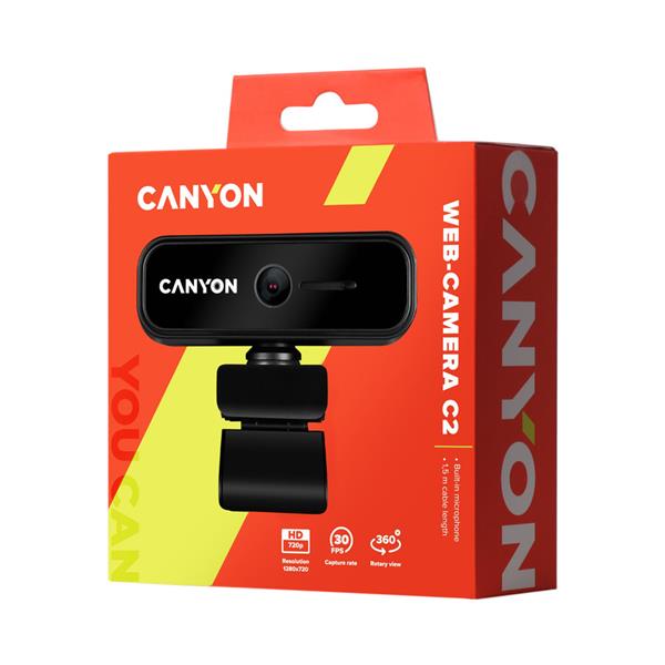 Canyon C2, webkamera, HD 720p, USB, CMOS 1/4´´, mikrofón, 360° rozsah 