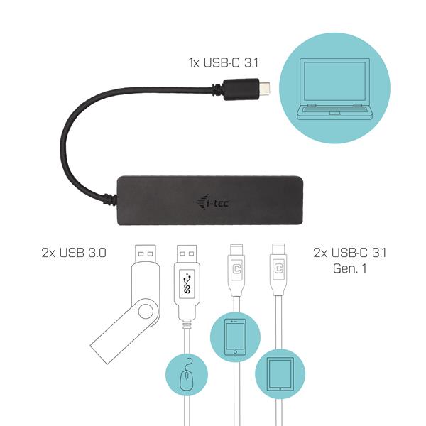 i-tec USB-C Metal HUB 2x USB 3.0 + 2x USB-C 