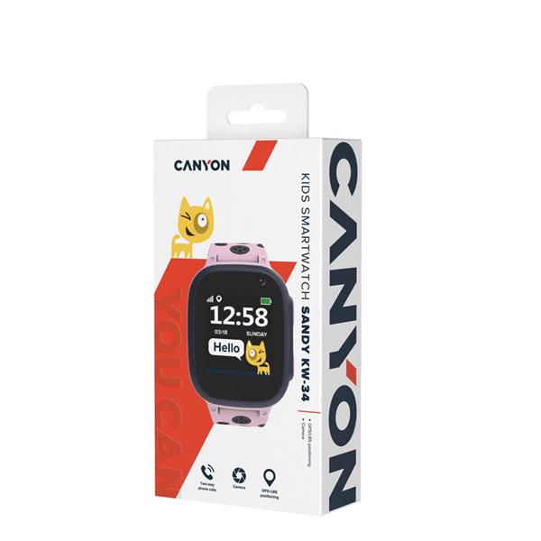 Canyon KW-34, Sandy, smart hodinky pre deti, farebný displej 1.44´´, SIM, GPS a LBS lokalizácia, obojsmerné volania,  