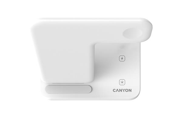 Canyon WS-303, 3v1, bezdrôtová Qi nabíjacia stanica pre 3 zariadenia simultánne, biela 