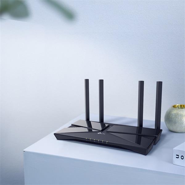 AX1800 Dual-Band Wi-Fi 6 Router SPEED: 574 Mbps at 2.4 GHz + 1201 Mbps at 5 GHz SPEC: 4× Antennas, Dual-Core CPU, 1× Gig 