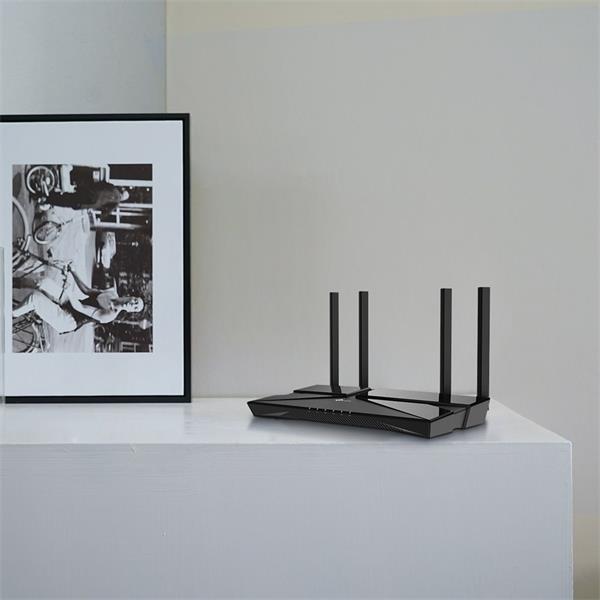 AX1800 Dual-Band Wi-Fi 6 Router SPEED: 574 Mbps at 2.4 GHz + 1201 Mbps at 5 GHz SPEC: 4× Antennas, Dual-Core CPU, 1× Gig 