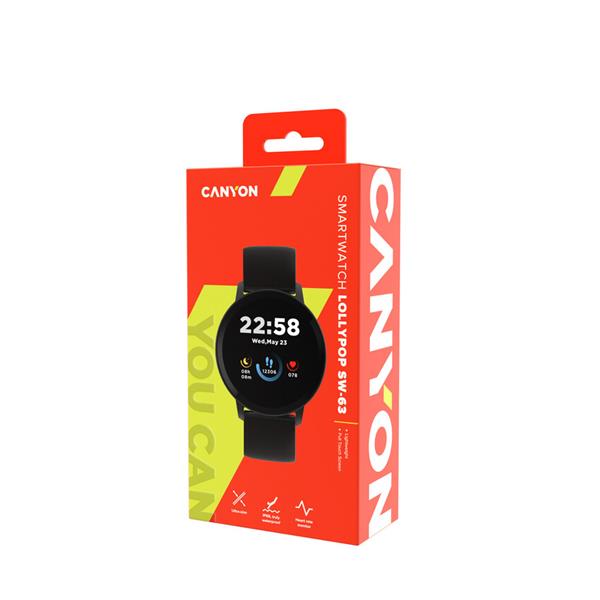 Canyon Lollypop SW-63, smart hodinky, BT, fareb. LCD displej 1.3´´, vodotes. IP68, multišport. režim, čierne- 