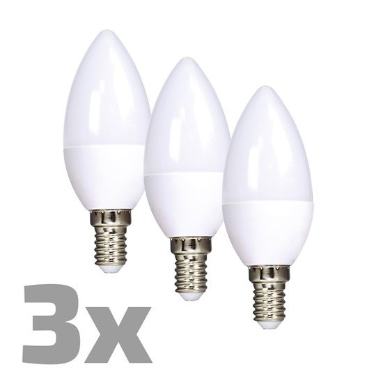 Solight ECOLUX LED žiarovka 3-pack, sviečka, 6W, E14, 3000K, 450lm, 3ks