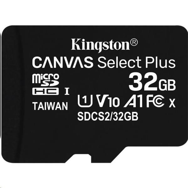 32 GB . microSDHC karta Kingston Canvas Select Plus Class 10 (r/w 100MB/s) bez adaptéra