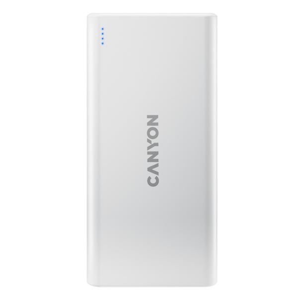 Canyon PB-106, Powerbank, Li-Pol, 10.000 mAh, Vstup: 1x Micro-USB, 1x USB-C, Výstup: 2x USB-A, biela