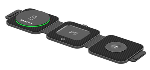 Canyon WS-305, 3v1, skladacia bezdrôtová Qi nabíjacia stanica pre 3 zariadenia simultánne, 15W, čierna