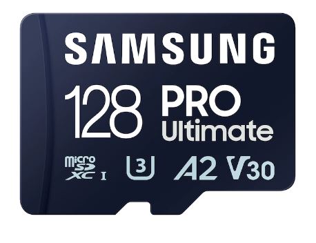 128 GB . microSDXC karta Samsung PRO Ultimate + SD adapter (U3, V30, A2), (r200MB/s, w130MB/s)