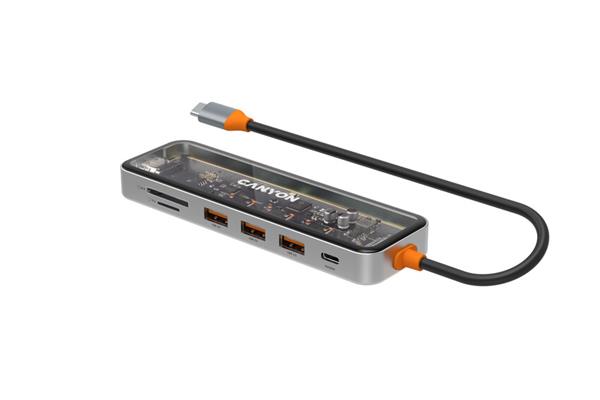 Canyon DS-13, Multiport Docking Station, 7 portov, 1xUSB-C 100W, 3xUSB 3.0, 1xHDMI 4K, čítačka kariet SD/micro SD