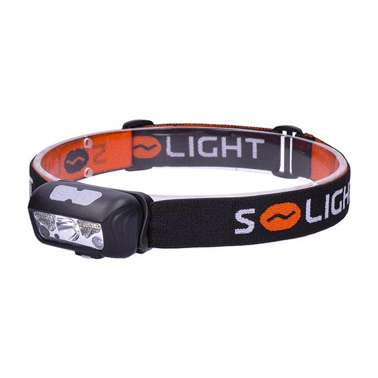 Solight LED čelové nabíjacie svietidlo, 150 + 100lm, biele a červené svetlo, Li-Ion