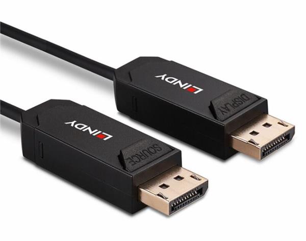 Lindy DisplayPort M M 30m, 8K@60Hz, DP v2.0, 40Gbit s, UHBR10, čierny, jednosmerný, aktívny, optický