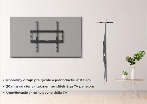KIVI TV fixný nástenný držiak, VESA max 200x200 , 23" - 43", max 45 kg, čierny