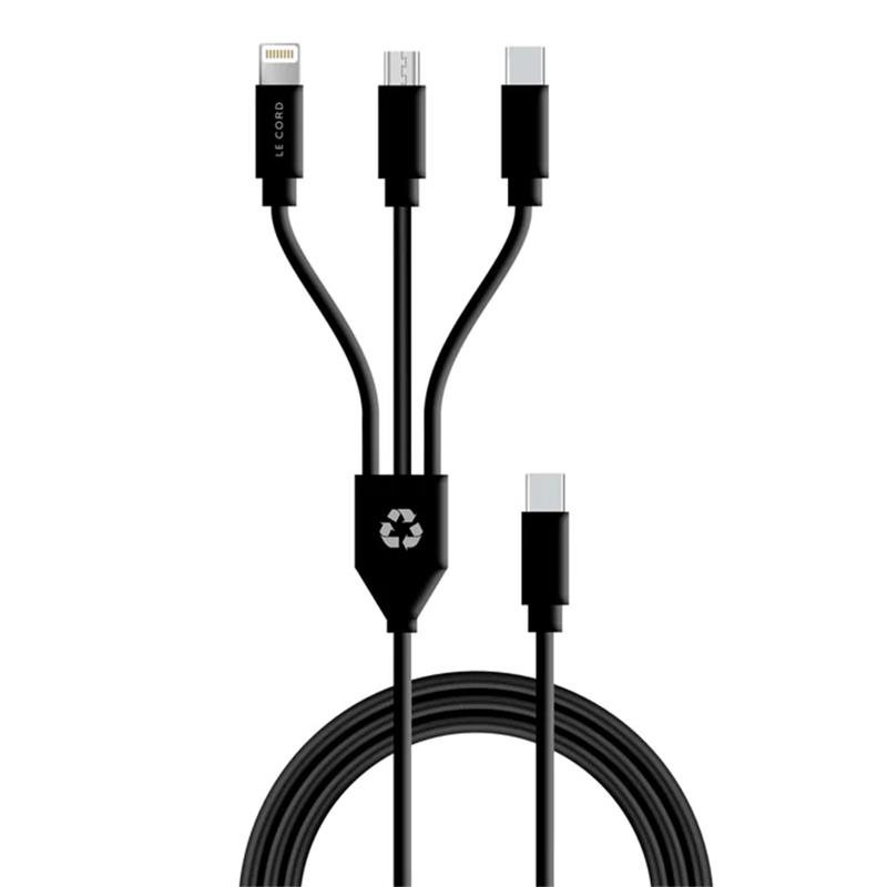 Le Cord kábel USB-C 3 in 1 multi cable made of recycled plastics 1.2m - Black 