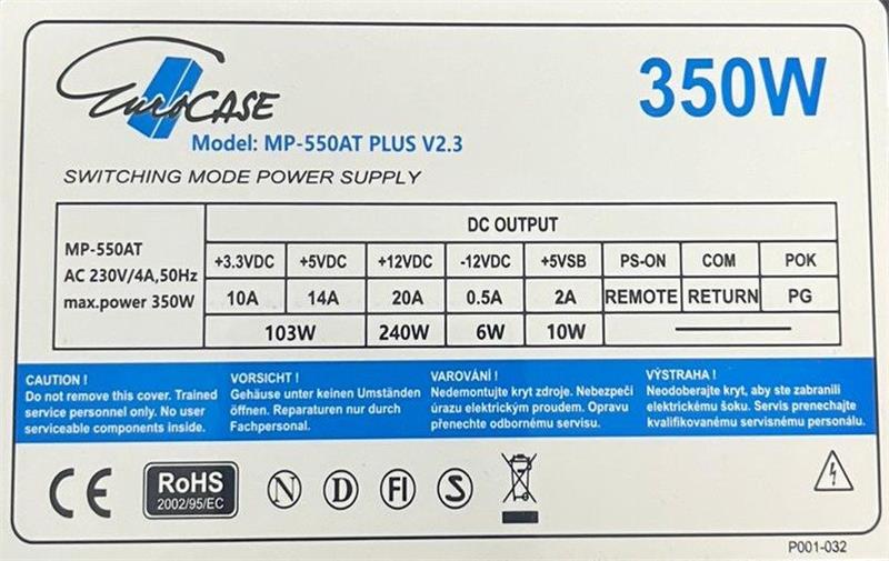 Eurocase 350W-ATX ,12cm fan ,CE,CB,PFC, ErP2013 standby <0,5W 