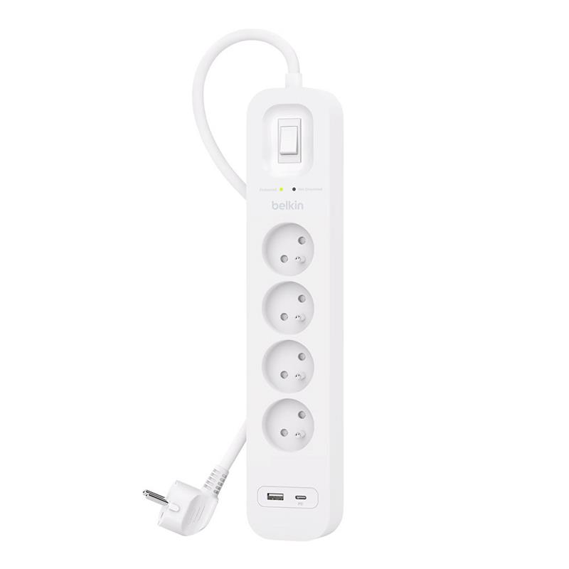 Belkin prepäťová ochrana 4T 525J 4 zásuvky, USB-A + USB-C - White 