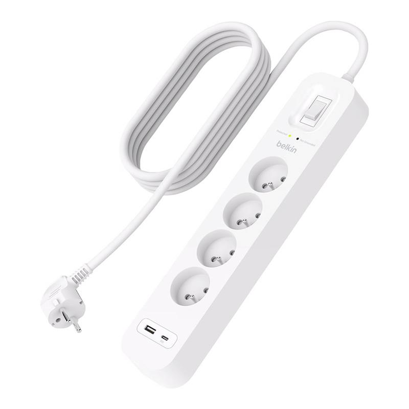 Belkin prepäťová ochrana 4T 525J 4 zásuvky, USB-A + USB-C - White 