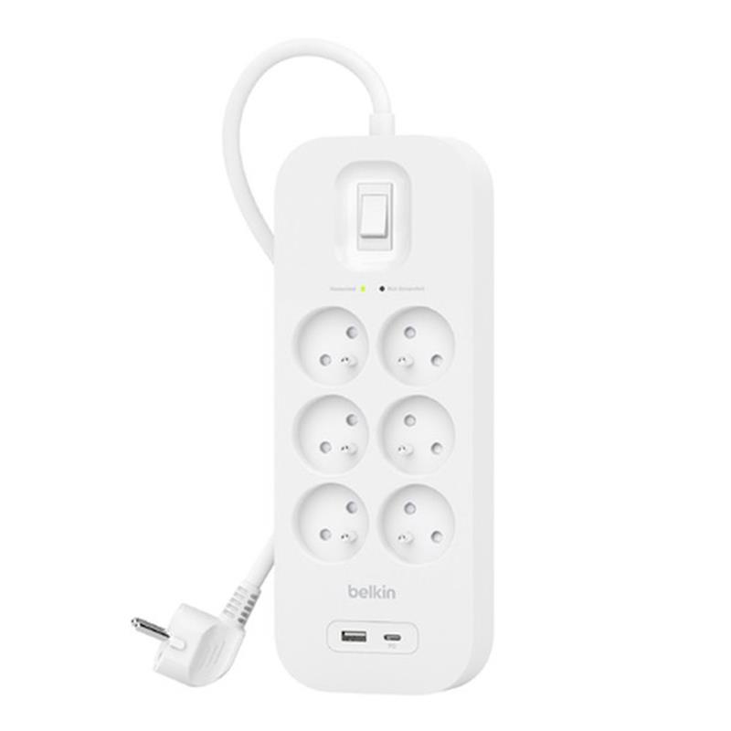 Belkin prepäťová ochrana 6OT 650J 6 zásuviek, USB-A + USB-C - White 